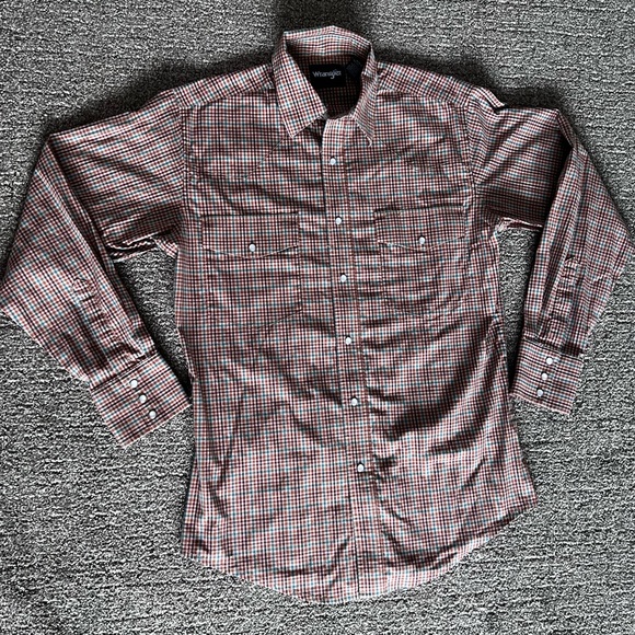 Wrangler Checkered Long Sleeve Pearl Snap Shirt Men’s Size Medium - Picture 1 of 9